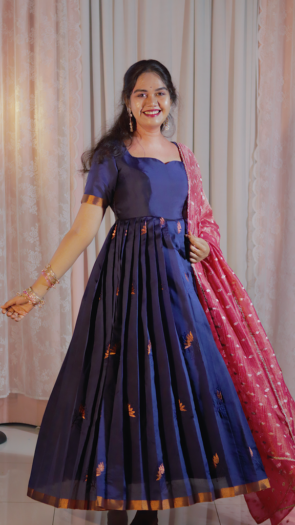 DP-D-006 – Two-Piece Anarkali Dress with Navy Blue & Pink Dupatta