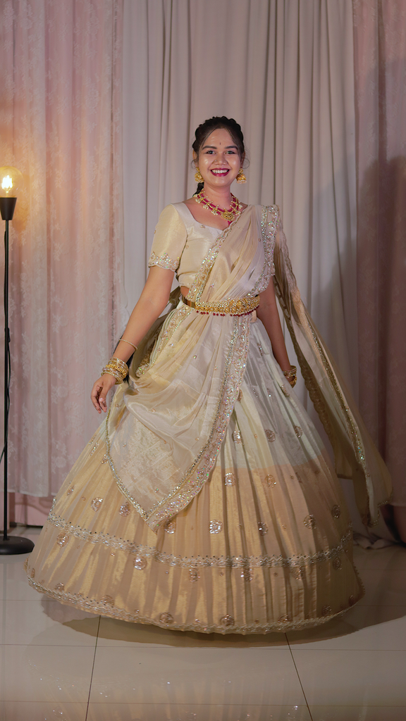 DP265 - Dual Shade Golden Tissue Half Saree