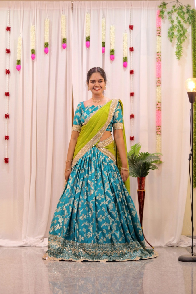 Elegant Blue & Green Half-Saree â€“ Deeprastore