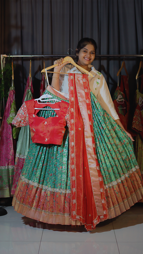 [DP337] DP337 - Premium Kanchi Pattu Meenakari Half Saree