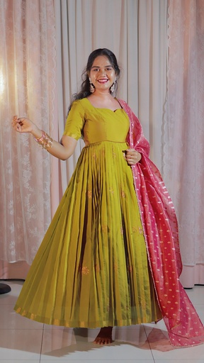 [DP-D-008] DP-D-008 – Two-Piece Anarkali Dress with Yellow & Pink Dupatta