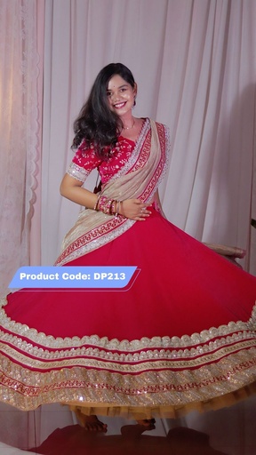 [DP213] Custom-Made Velvet Half Saree with Elegant Lace Border
