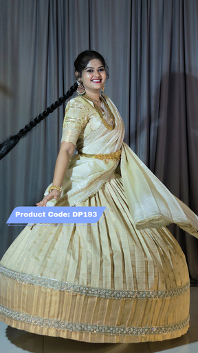 [DP193] Premium Half White Pattu Ready-Wear Half Saree