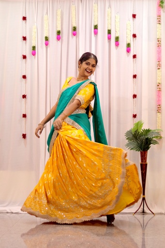 [DP029] Elegant Yellow & Rama Green Half-Saree â€“ Deeprastore