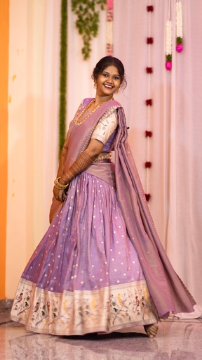 [DP023] Pythani Lavender Half Saree â€“ Fully Customized with Blouse & Dupatta | Made-to-Order