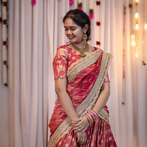 [DP026] Regal Pink Pythoni Half Saree â€“ Fully Customised with Blouse & Dupatta | Made-to-Order