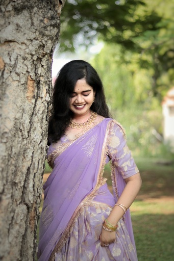[DP036] Elegant Custom Lavender Half Saree with Running Stitched Free-Size Blouse